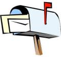 a cartoon mailbox with two letters sticking out and the red flag sign up to indicate mail in the mailbox