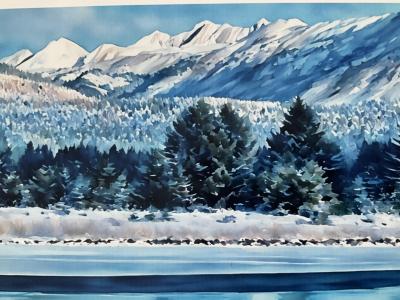 an artist rendition of the Gustavus beach meadows during winter. 