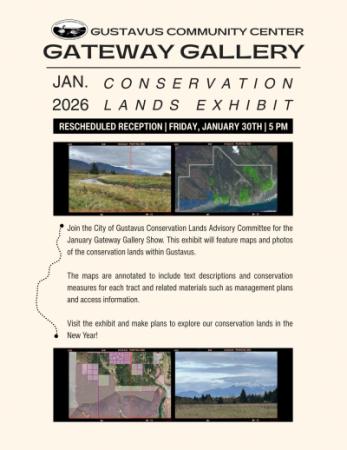 A flyer announcement for conservation lands exhibit on January 30 at 5pm at the GCC