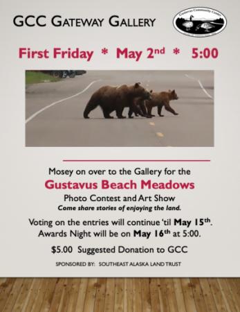 Flyer with bears cross the road and information about the art show 
