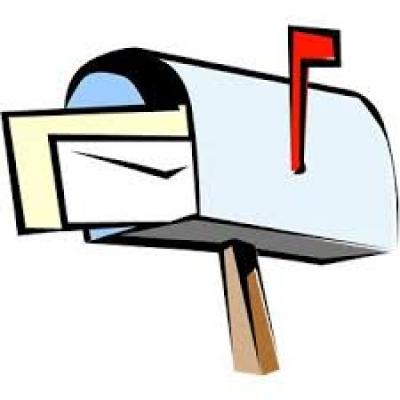a cartoon mailbox with two letters sticking out and the red flag sign up to indicate mail in the mailbox