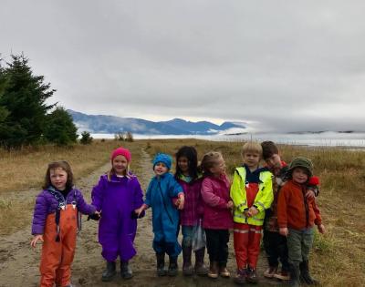 Preschool Class on a field trip at the Gustavus Beach
