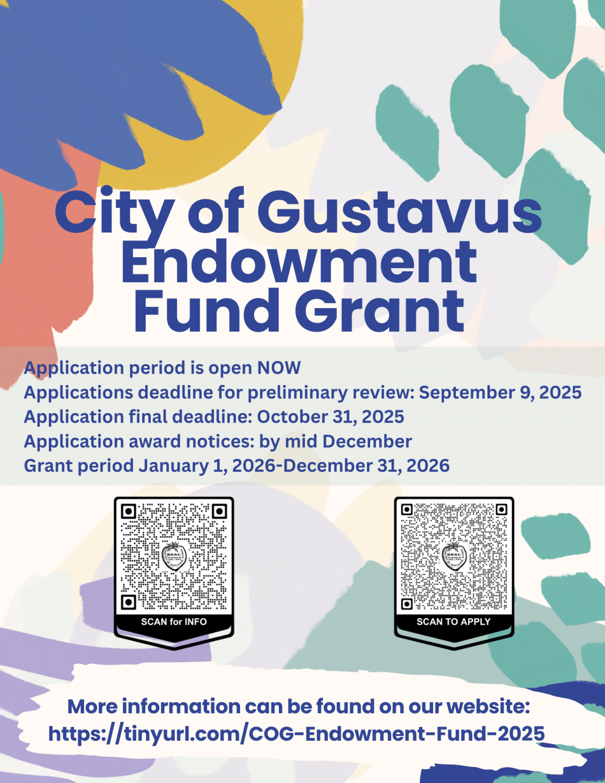Flyer with information about the City of Gustavus Endowment Fund Grant 