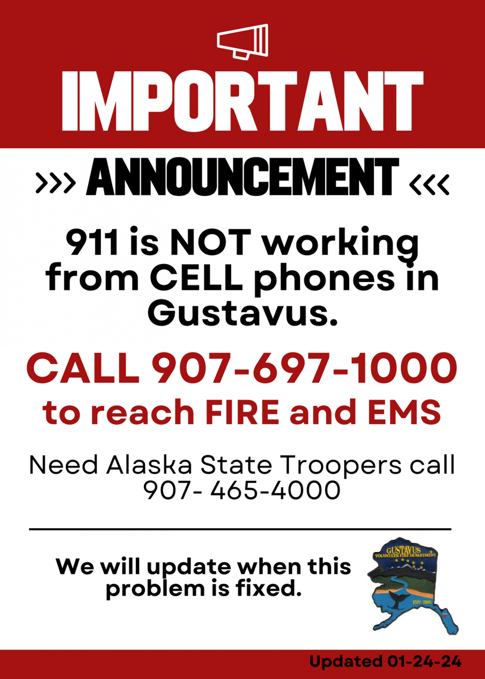 911 system problem City of Gustavus Alaska